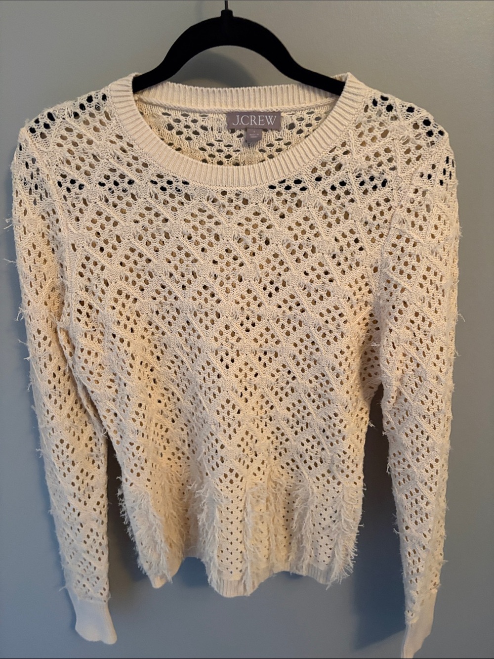J. Crew Cream Open-Weave Crewneck Sweater